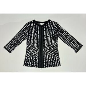 Joseph Ribkoff Black Stripe‎ 3/4 Sleeve Full Zip Stretchable Size SP